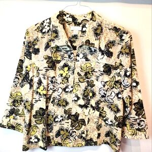 Christopher & Banks Vintage Linen Jacket Top Floral Hawaiian Print Size XL
